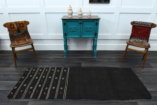 Black Kilim Vintage Runner Rug - Thumbnail