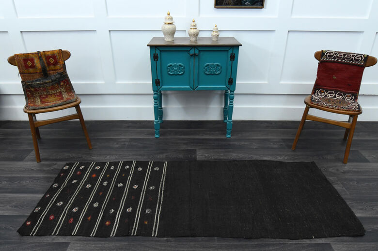 Black Kilim Vintage Runner Rug