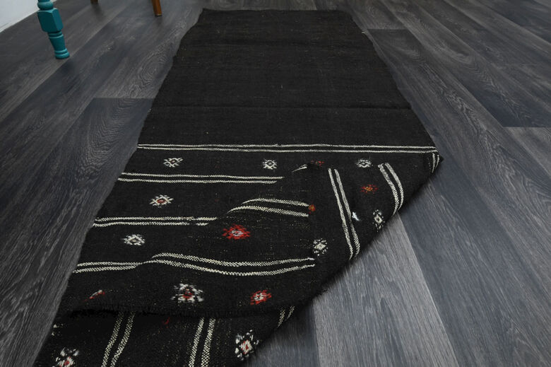 Black Kilim Vintage Runner Rug