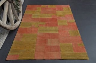 Mustard & Peach - Patchwork Handmade Vintage Area Rug - Thumbnail