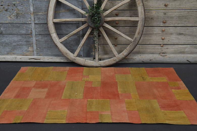 Mustard & Peach - Patchwork Handmade Vintage Area Rug