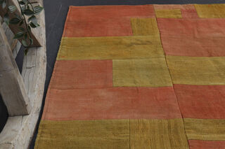 Mustard & Peach - Patchwork Handmade Vintage Area Rug - Thumbnail