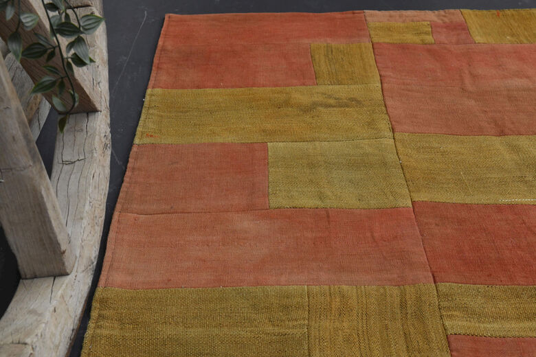 Mustard & Peach - Patchwork Handmade Vintage Area Rug