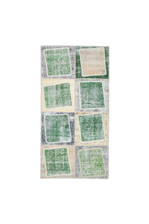 Boxes - Greeen Patchwork Handmade Vintage Rug - Thumbnail