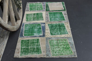 Boxes - Greeen Patchwork Handmade Vintage Rug - Thumbnail