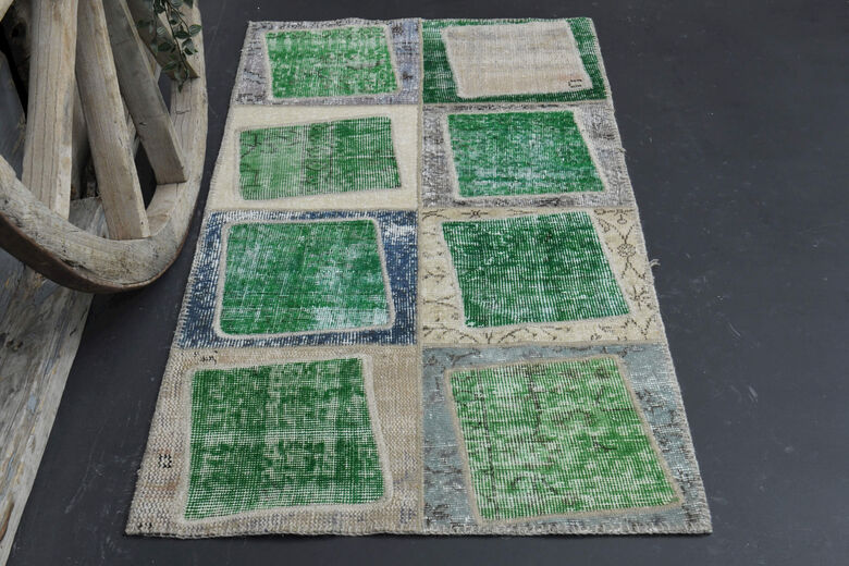 Boxes - Greeen Patchwork Handmade Vintage Rug