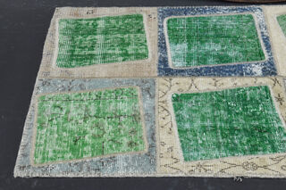 Boxes - Greeen Patchwork Handmade Vintage Rug - Thumbnail