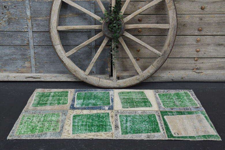 Boxes - Greeen Patchwork Handmade Vintage Rug