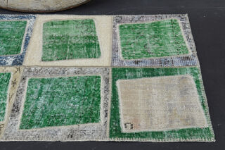 Boxes - Greeen Patchwork Handmade Vintage Rug - Thumbnail