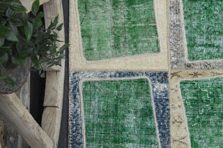 Boxes - Greeen Patchwork Handmade Vintage Rug - Thumbnail