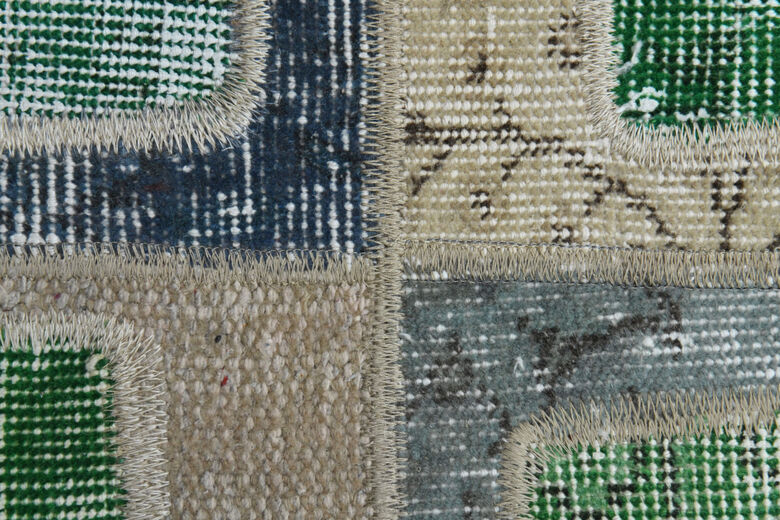 Boxes - Greeen Patchwork Handmade Vintage Rug