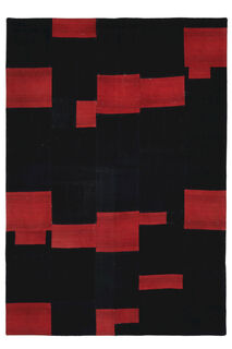 Black & Red Patchwork Rug - Handmade Vintage Area Rug - Thumbnail