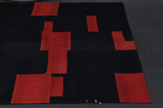 Black & Red Patchwork Rug - Handmade Vintage Area Rug - Thumbnail