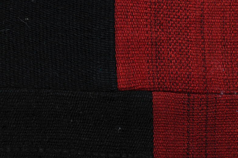 Black & Red Patchwork Rug - Handmade Vintage Area Rug