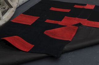 Black & Red Patchwork Rug - Handmade Vintage Area Rug - Thumbnail