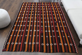 Handmade Vintage Flatweave Carpet - Thumbnail