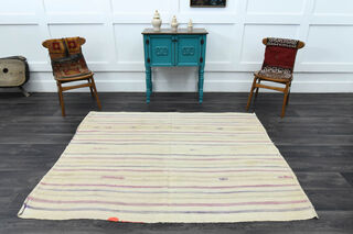 Cream Colored - Handmade Vintage Area Rug - Thumbnail