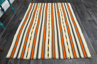 Striped Kilim - Handmade Vintage Area Rug - Thumbnail