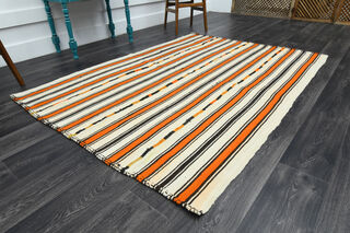 Striped Kilim - Handmade Vintage Area Rug - Thumbnail