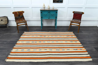 Striped Kilim - Handmade Vintage Area Rug - Thumbnail