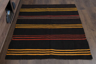 Black Carpet - Handmade Vintage Area Rug - Thumbnail