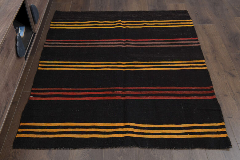 Black Carpet - Handmade Vintage Area Rug