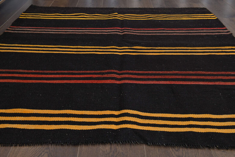 Black Carpet - Handmade Vintage Area Rug