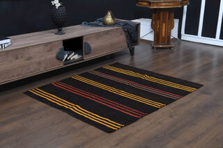 Black Carpet - Handmade Vintage Area Rug - Thumbnail