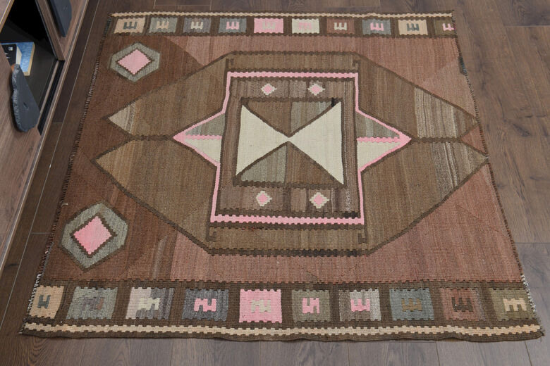 Handmade Vintage Square Area Rug 4x4