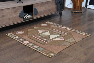 Handmade Vintage Square Area Rug 4x4 - Thumbnail