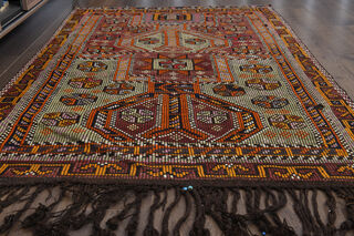 Unique Tasseled Oushak Carpet - Handmade Vintage Rug - Thumbnail