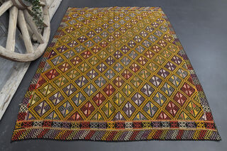 Handmade Vintage Area Kilim Rug - Thumbnail