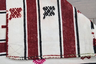 Red Striped White Kilim Area Rug - Thumbnail