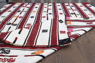 Red Striped White Kilim Area Rug - Thumbnail