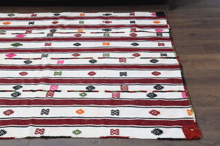 Red Striped White Kilim Area Rug - Thumbnail