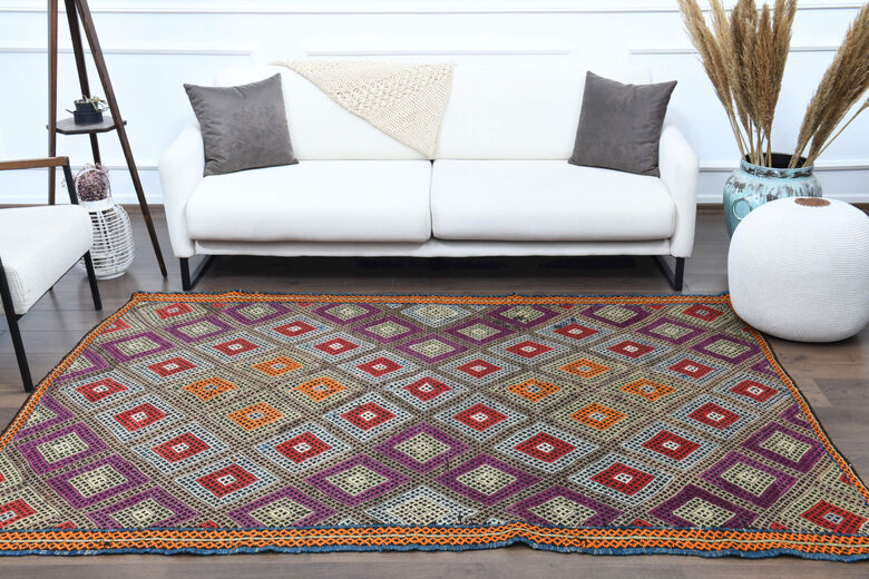 Handmade Vintage Colorful Area Rug