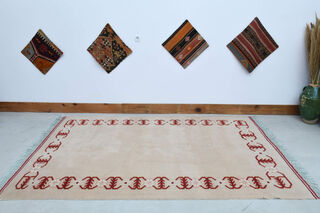 Tan Color - Handmade Vintage Rug - Thumbnail