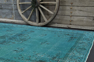 Handmade Vintage Turquoise Rug - Thumbnail