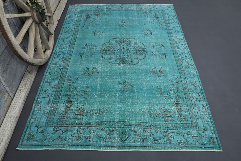 Handmade Vintage Anatolian Turquoise Rug