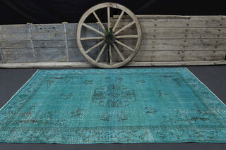 Handmade Vintage Anatolian Turquoise Rug - Thumbnail