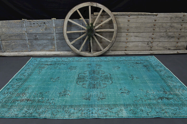 Handmade Vintage Anatolian Turquoise Rug