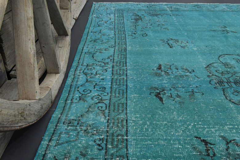 Handmade Vintage Anatolian Turquoise Rug