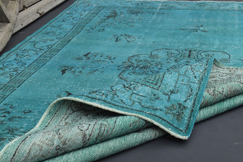 Handmade Vintage Anatolian Turquoise Rug