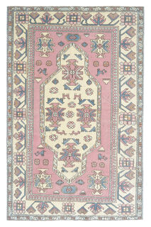 Handmade Vintage Pastel Area Rug - Thumbnail