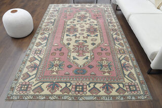 Handmade Vintage Pastel Area Rug - Thumbnail