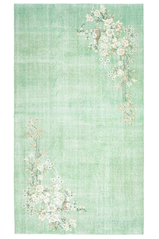 Handmade Vintage Turkish Area Green Anatolian Rug