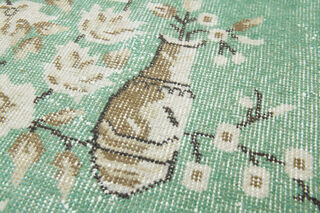 Handmade Vintage Turkish Area Green Anatolian Rug - Thumbnail