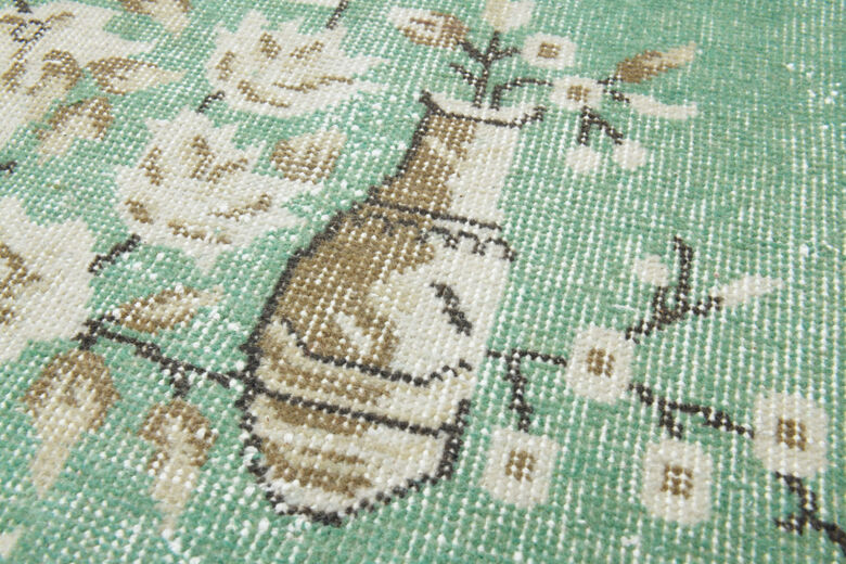 Handmade Vintage Turkish Area Green Anatolian Rug