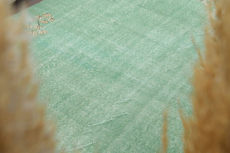 Handmade Vintage Turkish Area Green Anatolian Rug