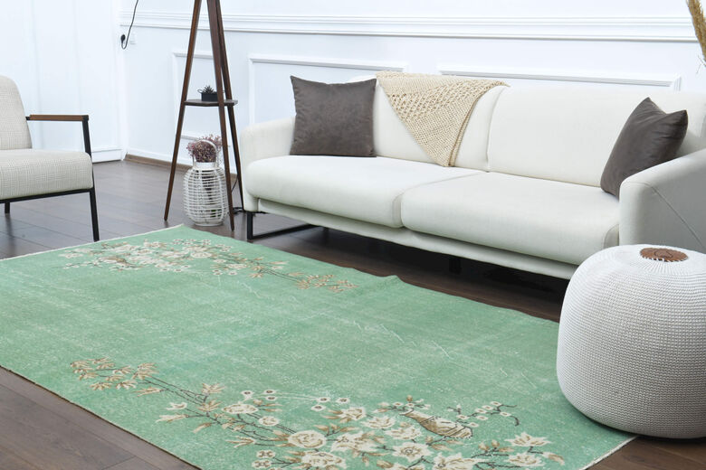 Handmade Vintage Turkish Area Green Anatolian Rug